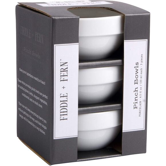 Fiddle & Fern Set of 3 Pieces White Porcelain Pinch Bowls 4.5 fl.oz / 133 ml New - Picture 14 of 14